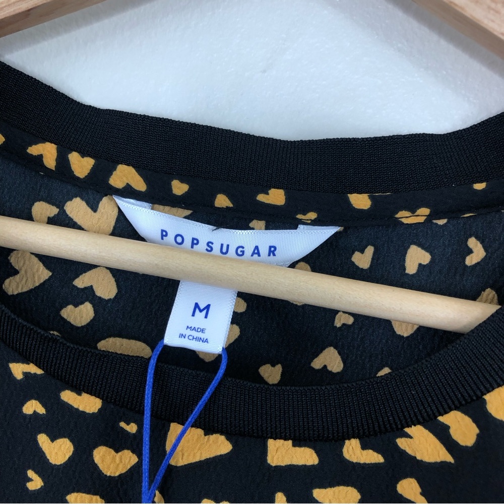 POPSUGAR Black and Mustard Heart Print Long-Sleeve Blouse - Picture 3 of 12